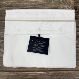 Ralph Lauren Organic Cotton Percale Palmer King Flat Sheet White Sand‎ NEW $200